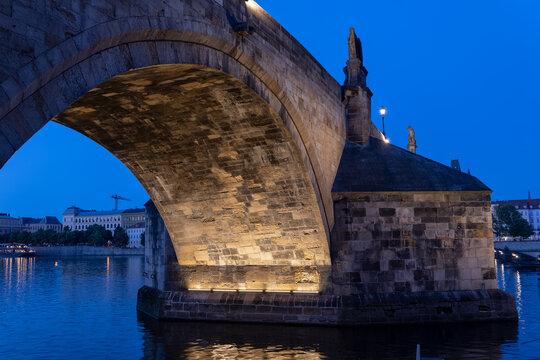 Medieval Stone Arch Of Charles Bridge In Prague
