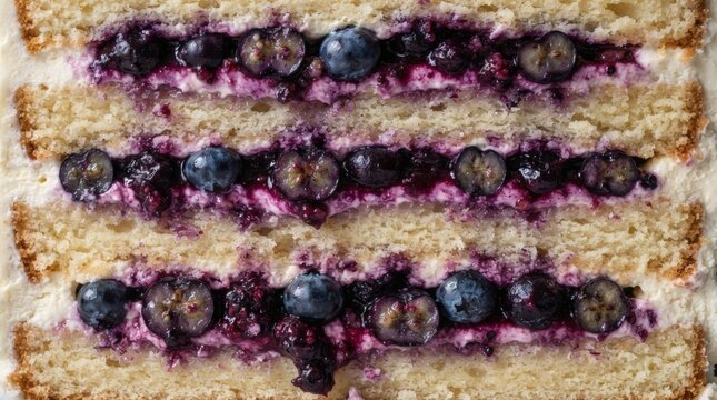 Delicious Blueberry Layer Cake with Cream and Berry Filling Close-Up