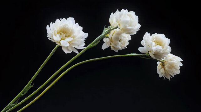 Elegant White Lisianthus Flowers on a Black Background