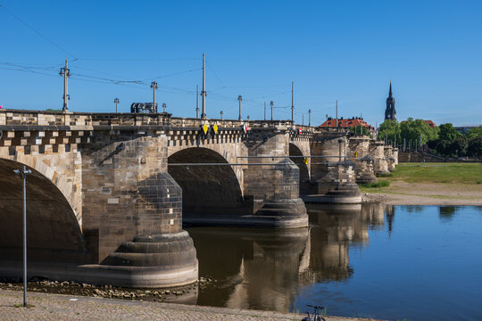 Augustus Bridge On Elbe River In Dresden