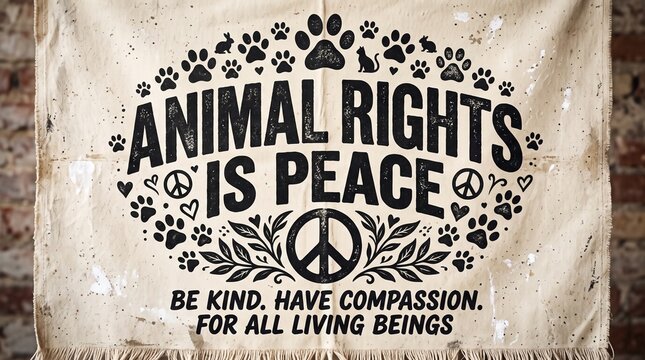 Animal Rights Is Peace Concept Illustration with Paw Prints and Hearts