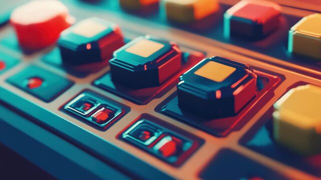 Close-up of Illuminated Knobs on a Professional Audio Mixing Console
