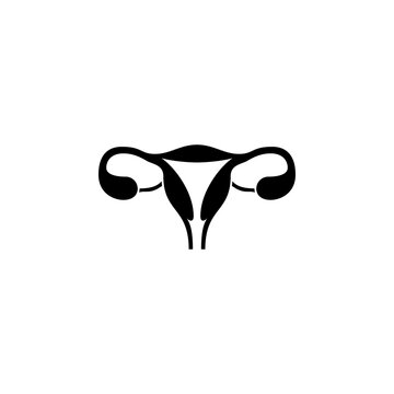 This is a minimalist vector illustration of an Uterus icon, featuring a simple, clean, and solid glyph style. The icon can be used as a symbol, sign, or logo