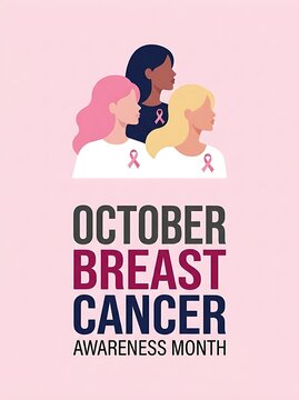 Breast Cancer Awareness Month Poster Template with Diverse Women Silhouettes Profile 