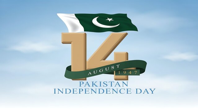 Pakistan independence day 14 august celebration with national flag and typography