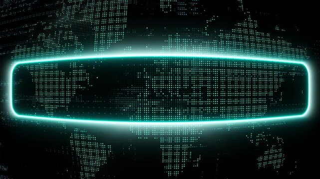Digital neon glowing title or text background for technology themed intros. Shiny glowing bended rectangle