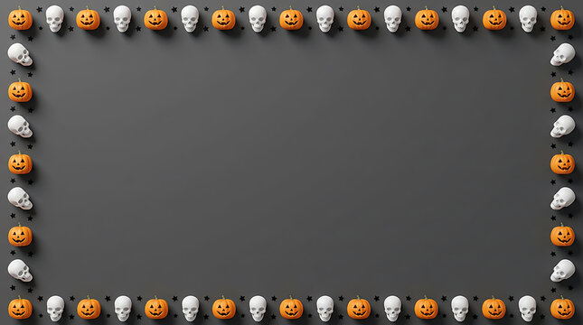 Halloween-themed border icons with jack o lanterns and skulls set against diagonal gray background
