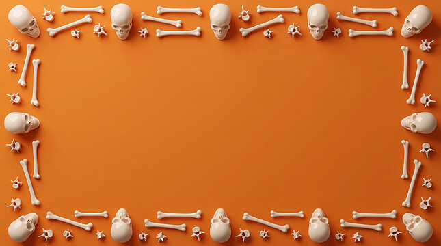 Skeleton bones border frame with skulls and stars decorative illustration