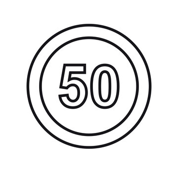 Vector flat outline speed limit road sign isolated on white background
