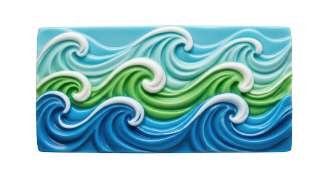 Stylized ocean waves illustration with blue and green gradient swirls on white background