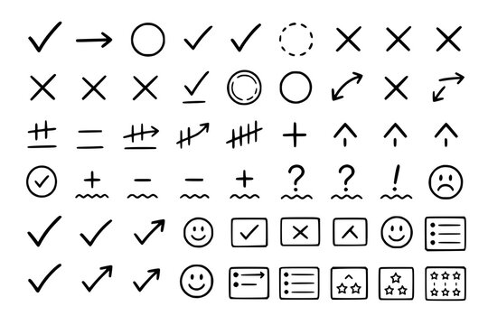 Checkmarks and handwritten symbols provide a comprehensive collection of editorial proofreading marks for educational and professional document review.