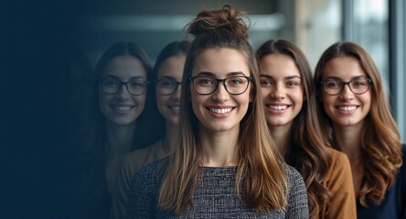 Fototapeta premium People with Glowing Employee Reviews and Joyful Faces, A group of people holding glowing employee reviews with joyful faces set against a dreamy background offering ample space for text or graphics