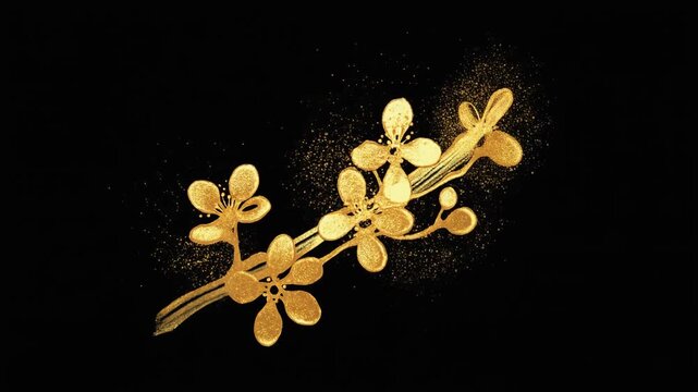 金インクが自ら描く桜の一枝 黒背景リビール動画