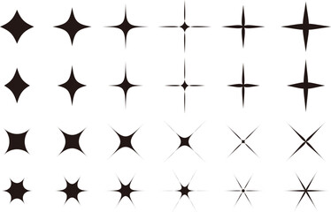 Fototapeta premium キラキラ輝く星型・光のエフェクト素材セット｜多彩な形状のきらめき装飾 Sparkling Star-Shaped Light Effect Asset Set | Glittering Decorative Elements in Various Shapes