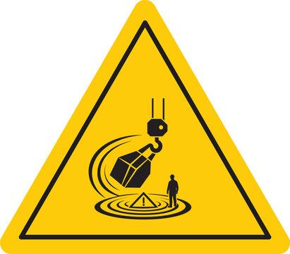 Warning sign for falling objects from crane hazard symbol for construction site safety danger zone alert for workers isolated on white