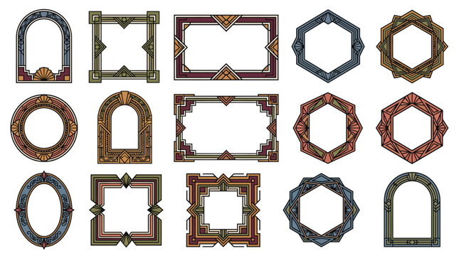 Vintage Art Deco frames collection, 15 geometric border vectors, ornate antique metallic labels for luxury branding and wedding invitations