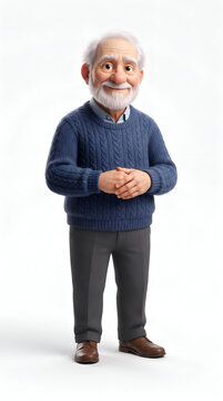 Friendly Cartoon Realistic Grandfather Character Isolated on White Background