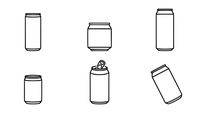 Drink Can Silhouette 6 Black White Outline Stroke Vector Icons