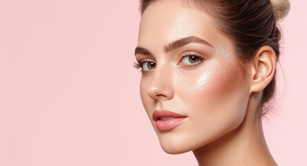 Fototapeta premium Deliver engaging cosmetic design presentation concepts with high impact photo stock visuals and innovative layout techniques to captivate audiences with copy space on the left side