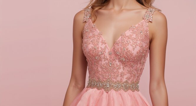 Develop a refined elegant prom dress visual that showcases sophisticated high fashion design intricate detailing and luxurious fabric textures to inspire modern formal trends and timeless glamour