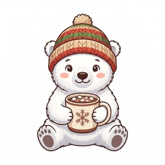Cute Polar Bear Cub Drinking Cocoa With Marshmallows © Ashman