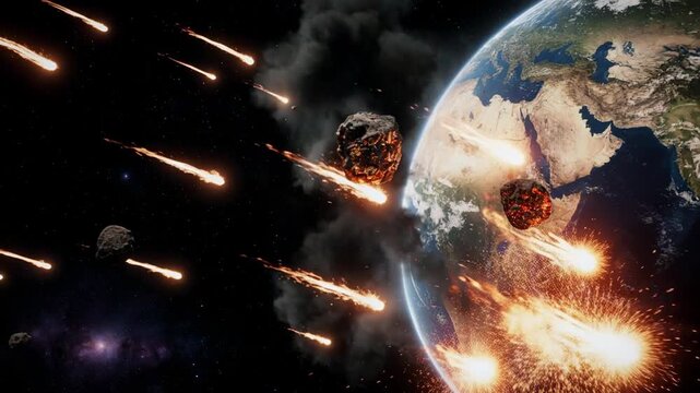 Global Cataclysm Meteor Shower Impacting Earth During Cosmic Event Cinematic Motion