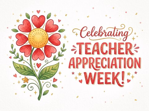 Celebrating teacher appreciation week greeting card with heart flower