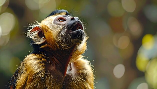 Capuchin Monkey Looking Up in Tropical Forest