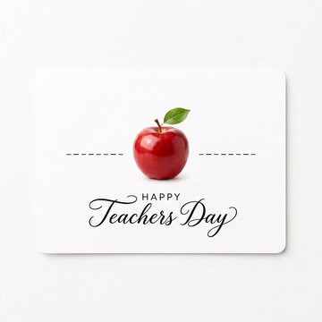Happy teachers day greeting card with fresh red apple and green leaf
