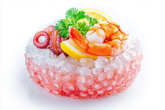 Fresh seafood mix with king prawn, octopus tentacles, lemon and parsley served on crushed ice.