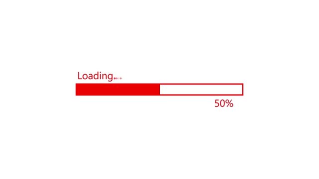 Animated progress bar from zero to hundred increasing percentage animation on black background. Bright loading bar.
