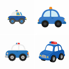 Set of four cute cartoon police car illustrations in flat vector style for children. © Surya