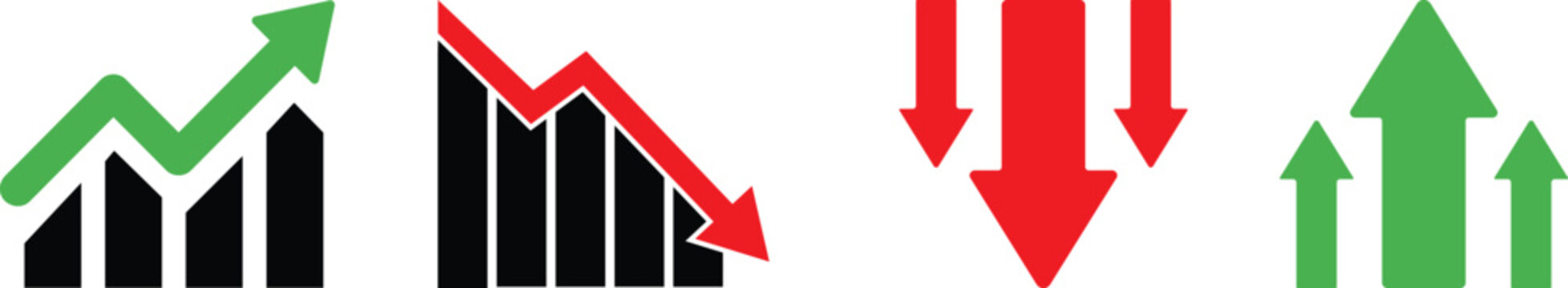 financial graph up and down movement business. Growth icon set. growth increase and decrease sign. upward or downward trend bar chart icon. Business growth and fall graph symbols 