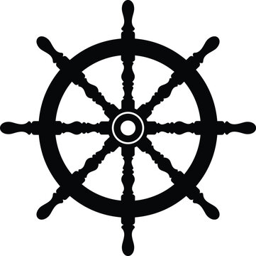 Nautical ship steering wheel black silhouette vector icon for maritime navigation and sailing design