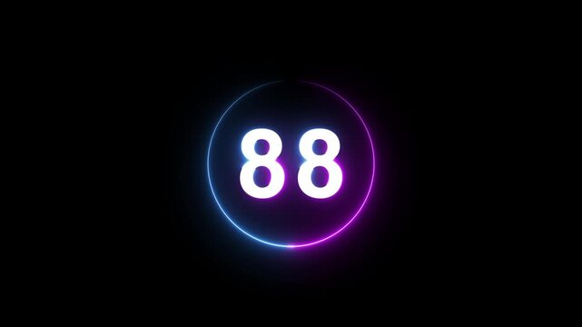 A dynamic circular animation, and glowing count neon number 88 animation . on a black background. and creating a stunning 4k video.