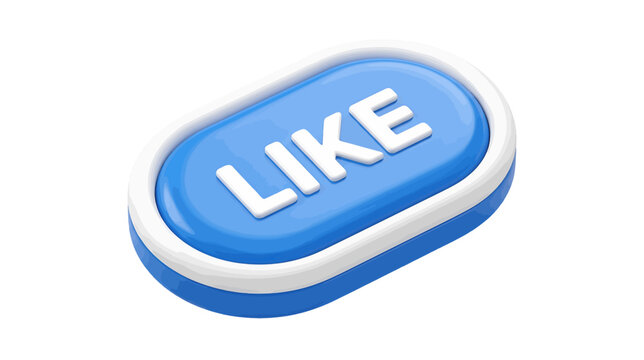 3d blue like button on a transparent background