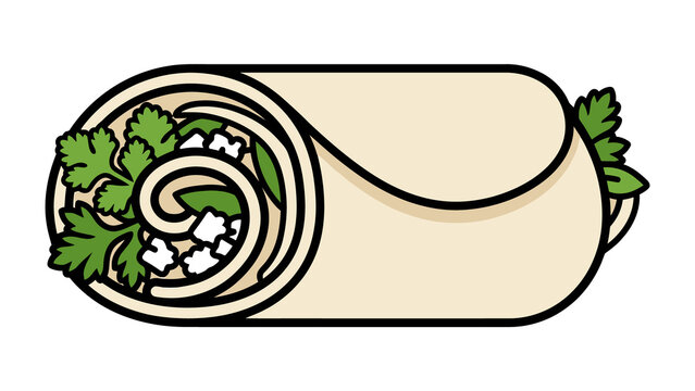 Burrito Wrap Vector Illustration with Cilantro and Cheese