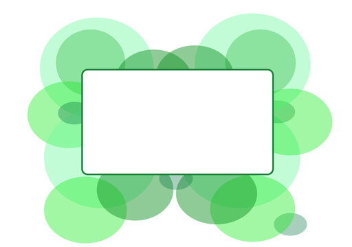 A white rounded rectangle in the center framed densely by overlapping green circles in various sizes and shades, creating a bubbly, leafy border against a white background.