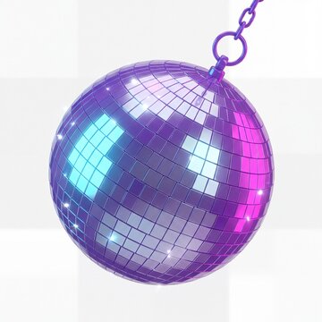 Sparkling purple disco ball with neon reflections
