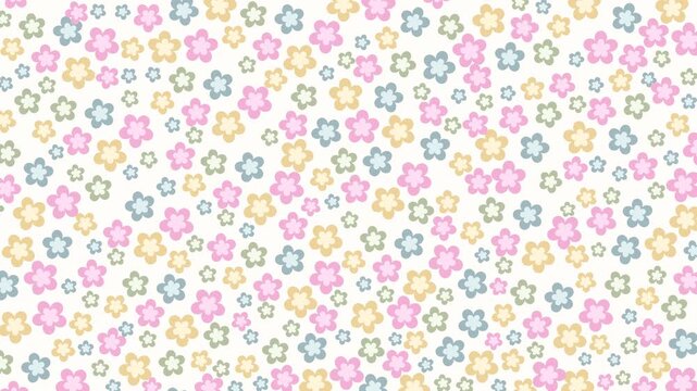 4k Footage animation of abstract pastel floral flowery pattern with flowers blooming popped gently repeating design. Vintage folk art style graphic featuring botanical elements.