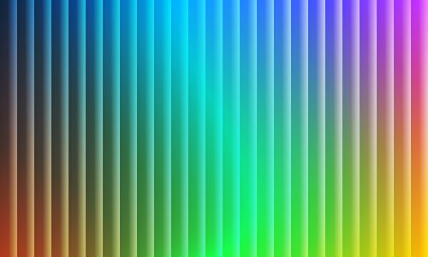 Vivid spectrum background featuring vertical fluted lines glowing across a full rainbow gradient of blue, cyan, green, yellow, and magenta.