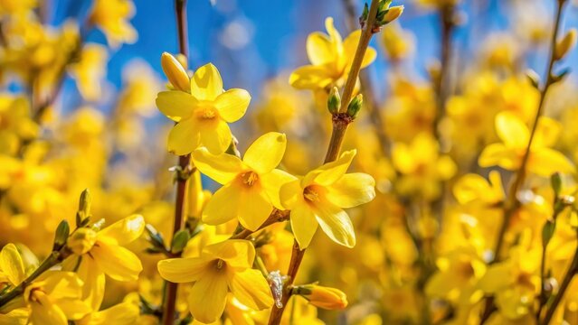 Yellow winter jasmine blooming in spring
