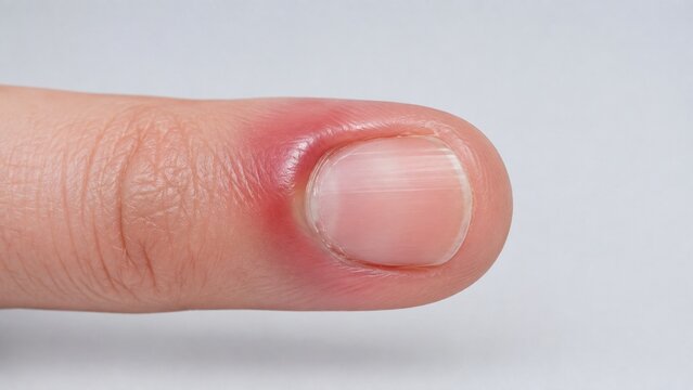 Macro Shot of Acute Paronychia Fingernail Infection with Redness and Swelling Around the Cuticle