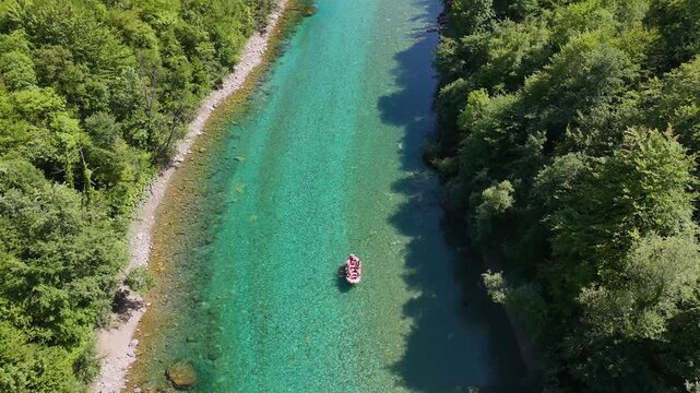 Drina River and rafting filmed from the air with a drone