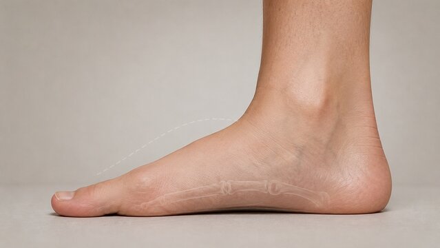 Medical Illustration of Flat Feet Condition showing Pes Planus with Skeletal Overlay for Orthopedic Diagnosis