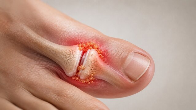Medical Illustration of Gout Inflammation and Uric Acid Crystals in the Big Toe Joint