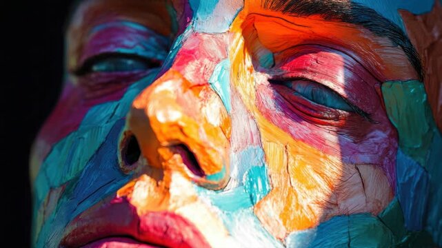 Artistic Portrait of a Textured Face with Vibrant Colorful Paint