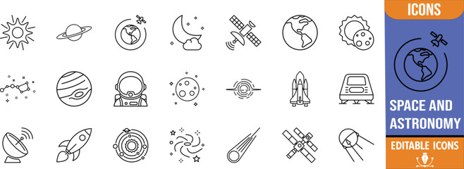 Space and astronomy line icons. astronaut icon set, rocket icon set, satellite icon set © Jems