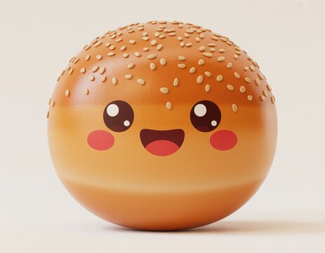 Cute animated donut with happy face expression and sprinkles on top isolated on transparent background