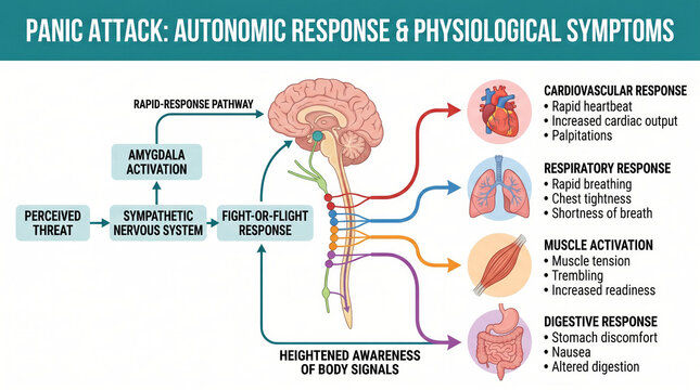 Diagram illustrating the physiological symptoms and autonomic response during a panic attack